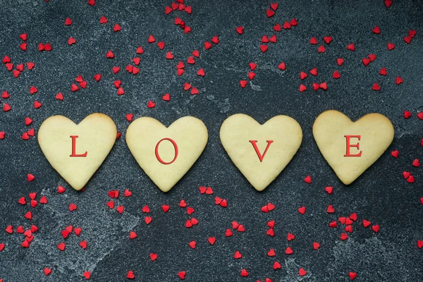 Cookies Forma Coração Para Dia Dos Namorados Fundo Escuro — Fotografia de Stock