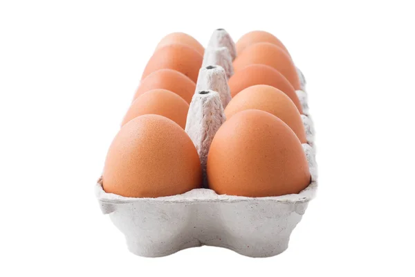 Huevos Pollo Caja Cartón Aislados Sobre Fondo Blanco — Foto de Stock