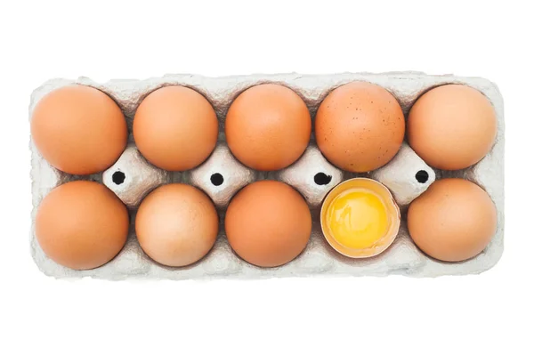 Huevos Pollo Caja Cartón Aislados Sobre Fondo Blanco — Foto de Stock