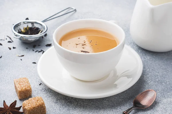 Tazza Con Latte Zucchero Anice Marrone Tavolo Grigio — Foto Stock