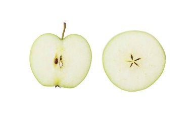 Beyaz üzerinde izole yeşil Apple farklı dilimleri.