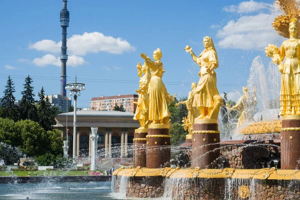 Moscú, Rusia - 24 de junio de 2019: La Fuente de la Amistad de los Pueblos en el parque VDNKh en Moscú . — Foto de Stock