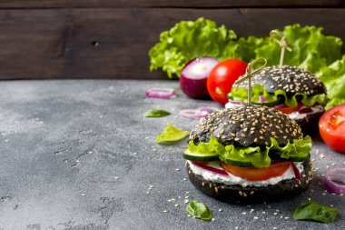 Süzme peynir krema ve sebze ile Vejetaryen Burger. Kopyalama alanı