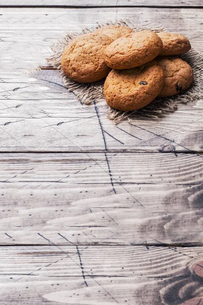 Natural oatmeal cookies on wooden background. Rustic style. Copy — Stock Photo, Image