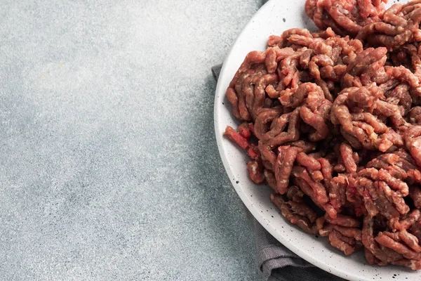 Carne Moída Fresca Carne Picada Crua Textura Dos Alimentos Fundo — Fotografia de Stock