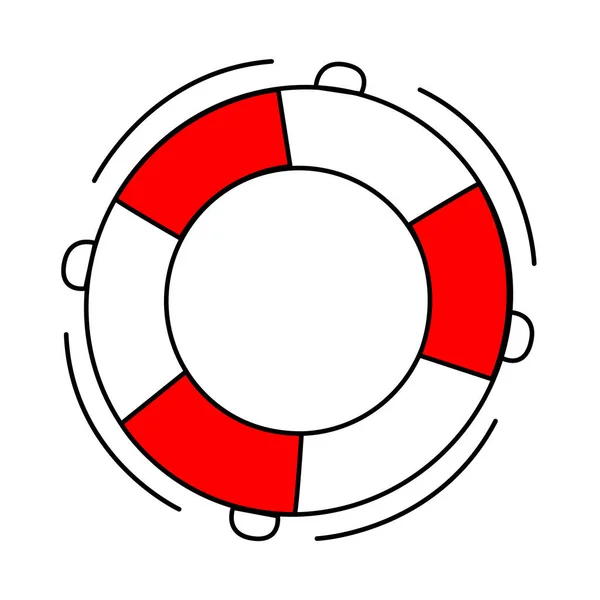 Das Rettungsring-Symbol der Marine ist rot und weiß. Vektor-Illustration einer aufblasbaren Rettungsinsel. Isoliert auf Weiß. — Stockvektor