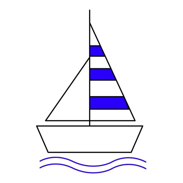 Vector icon of a ship on the waves. Drawing of a yacht with sails isolated on white. — Stock Vector