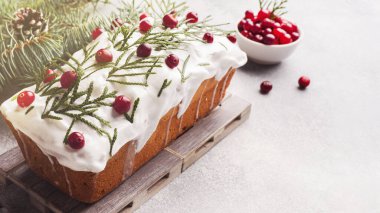 Kızılcıklı Noel pastası. Tatil için ev yapımı kekler. Boşluğu kopyala.