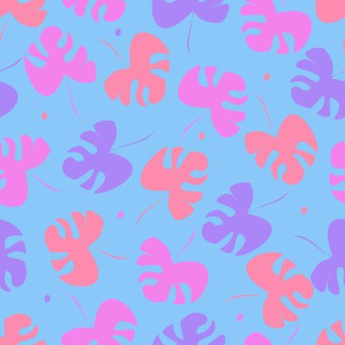 Dracena yapraklarının kusursuz deseni. Renkli bir arkaplanda, yazlık renk yapraklarının vektör çizimi. Duvar Kağıdı.