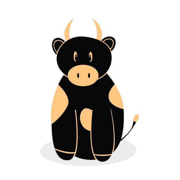 Мультфильм смешной бык черный с пятнами. Векторная иллюстрация быка. — стоковый вектор