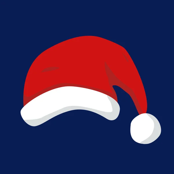 Santa czerwony kapelusz płaski na ciemnoniebieskim tle. Ilustracja wektora. — Wektor stockowy