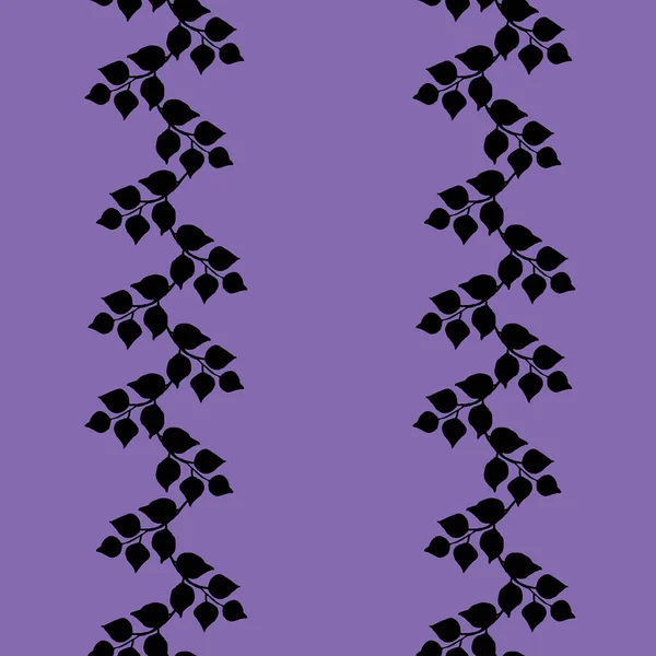 Modèle violet sans couture de lignes sombres verticales des feuilles. Bandes noires de brindilles feuillues isolées sur fond violet. Parfait pour le papier d'emballage, textile, peut être utilisé comme bande de bordure. — Photo