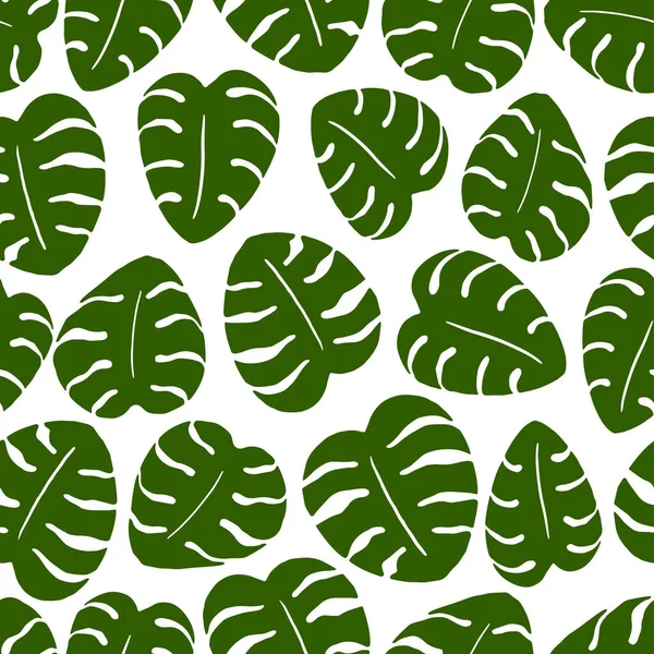 Monstera deja patrón inconsútil vector. Hermoso follaje verde grande de planta tropical o de la casa. Impresión sobre tela y textil, papel de envolver y decoración scrapbooking, — Vector de stock