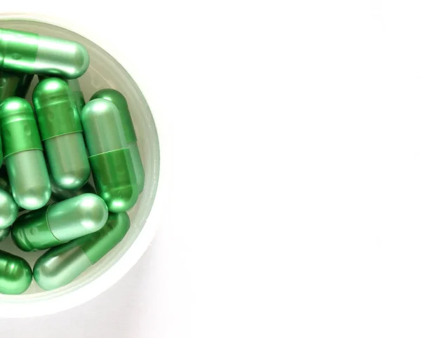 Pile Green Pills White Background — Stock Photo, Image