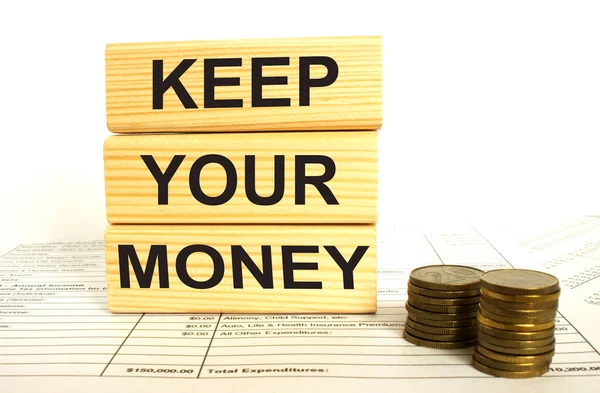Jenga Aus Holz Mit Text Keep Your Money — Stockfoto