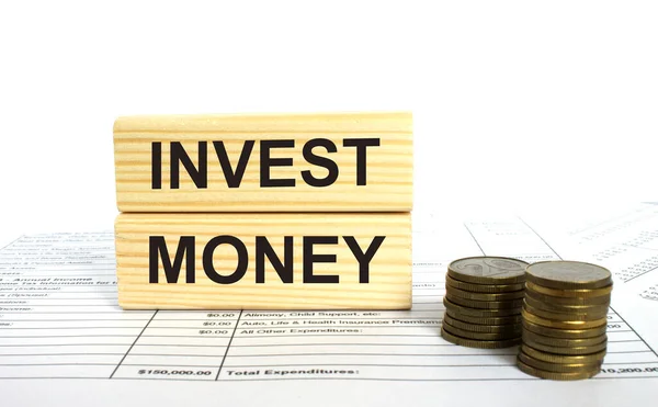 Jenga Szöveges Befektetés Pénz Pénzügyi Koncepció — Stock Fotó