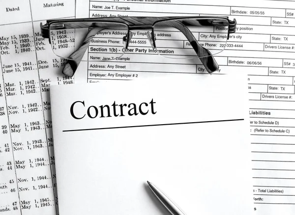 Paper Text Contract Financial Tables Glasses Stock Image