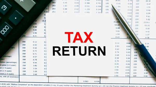 Werk Slimmere Tekst Tax Return Wit Vel Met Pen Rekenmachine — Stockfoto