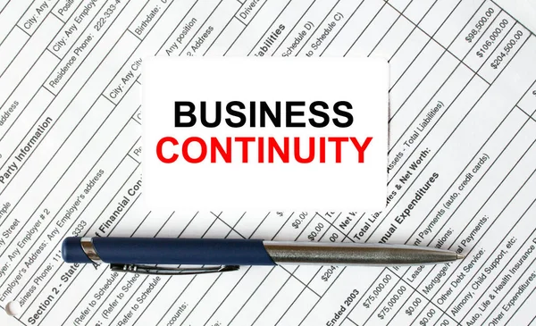 Κείμενο Business Continuity Γραμμένο Επαγγελματική Κάρτα Που Βρίσκεται Τραπεζάκια Μπλε — Φωτογραφία Αρχείου
