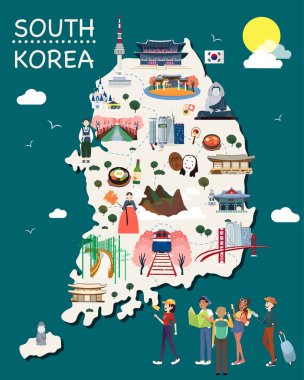 Map Of Korea Attractions Vector And Illustration. clipart
