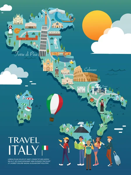 Mapa Italia Atracciones Vector Ilustración — Vector de stock