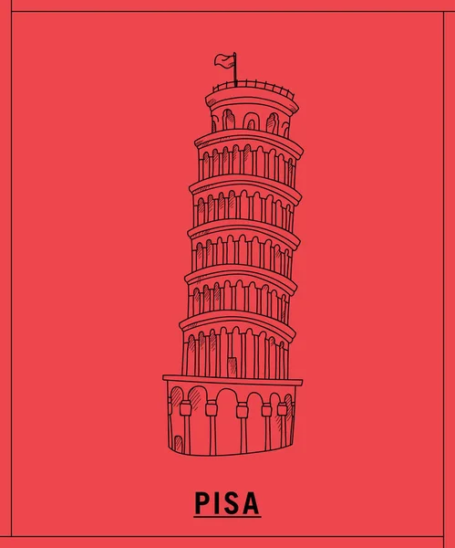 Pisa Tower Leaning Hand Getekende Schets — Stockvector
