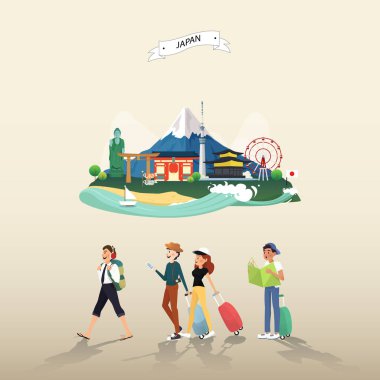 Japonya illüstrasyon tasarım turistik cazibe simge yapılar