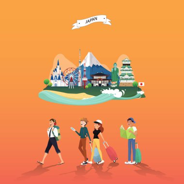 Japonya illüstrasyon tasarım turistik cazibe simge yapılar