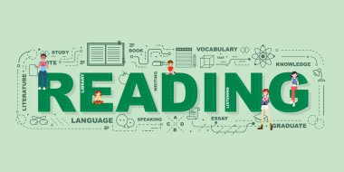 Kelime okuma Web sitesi banner tasarım konsepti.