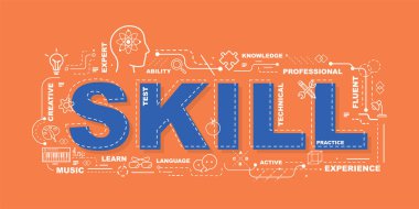 Word beceri Web sitesi banner tasarım konsepti.