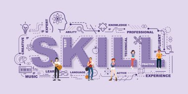 Word beceri Web sitesi banner tasarım konsepti.