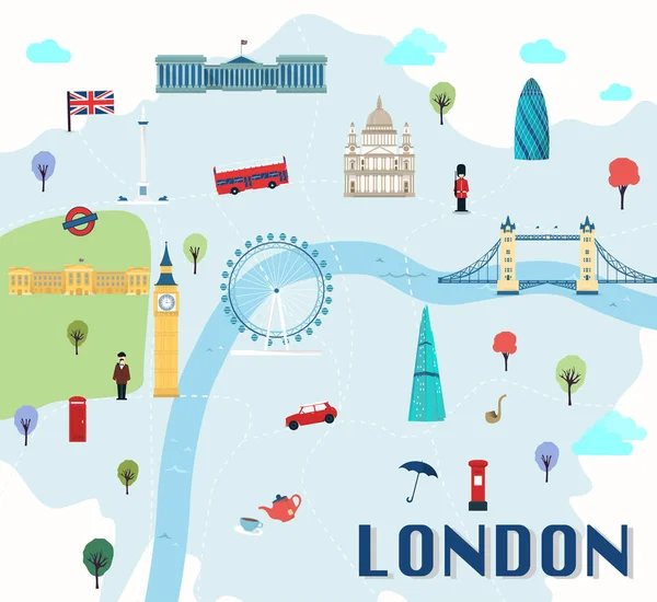 Karte Von Londons Attraktionen Vektor Und Illustration — Stockvektor
