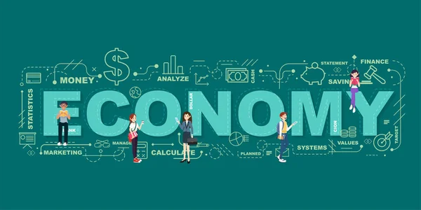 Conceito Design Palavra Economia Site Banner —  Vetores de Stock