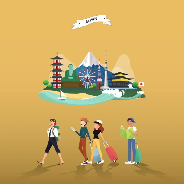 Attrazione Turistica Punti Riferimento Giappone Illustrazione Design — Vettoriale Stock