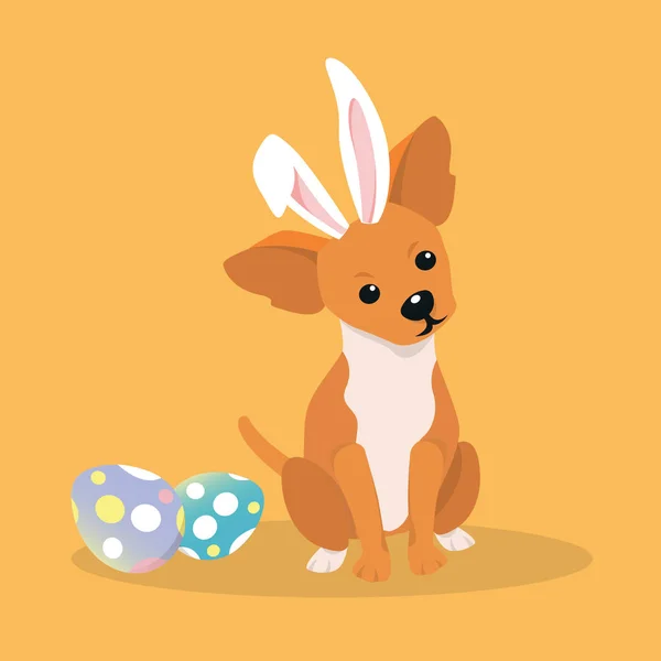 Dog as easter hare with easter eggs. — Stock Vector
