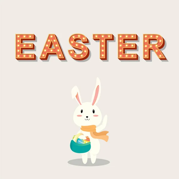 Tarjeta de felicitación feliz Pascua con huevos de Pascua y conejito . — Vector de stock