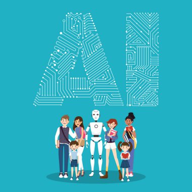 Robot ve insanların karakter yapay zeka kavramı.