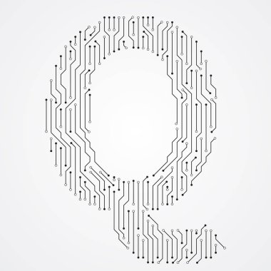 Alfabe Q şekli dijital çizgili Tema