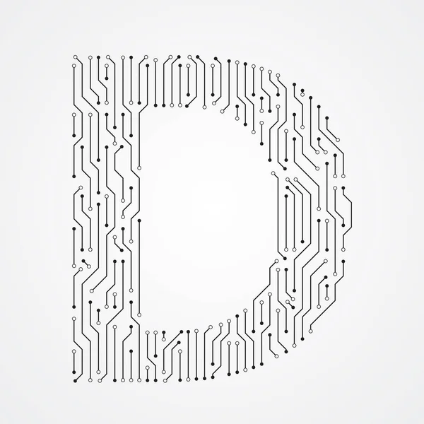 Alphabet D form digital linje design — Stock vektor