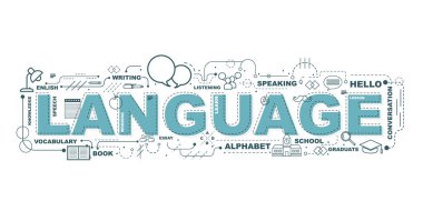 Word dili Web banner tasarım konsepti.