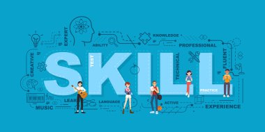 Word beceri Web sitesi banner tasarım konsepti.