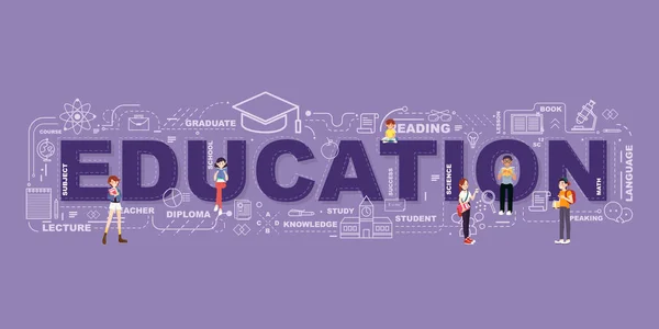 Concepto de Diseño de Word EDUCATION Website Banner . — Archivo Imágenes Vectoriales