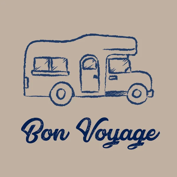 Dibujo de línea de coche RV y bon Voyage concepto — Archivo Imágenes Vectoriales