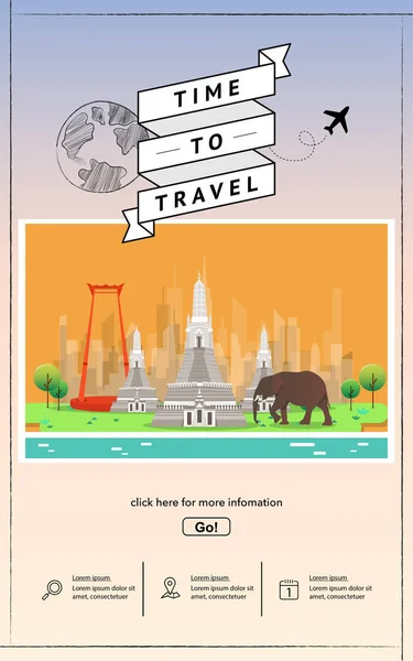 Monumentos de la atracción en Tailandia sitio web plantilla . — Archivo Imágenes Vectoriales
