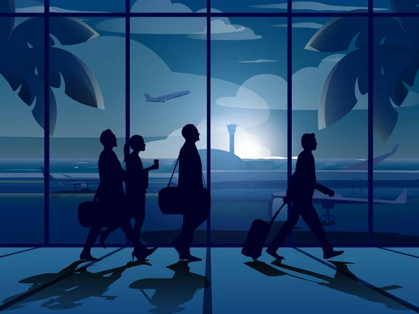 Illustratie over tropische luchthavens en kokospalmen voor Busin — Stockvector