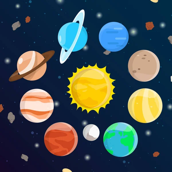 Ilustração sobre o sistema solar do universo — Vetor de Stock