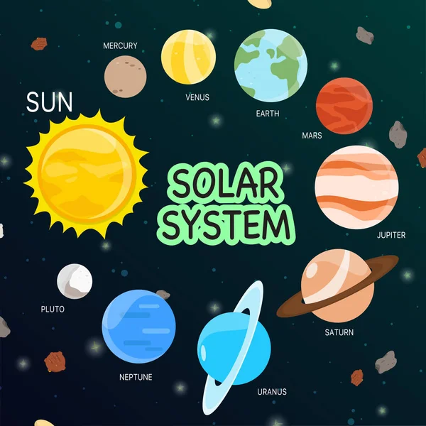 Ilustração sobre o sistema solar do universo — Vetor de Stock