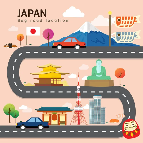 Japonya Yol Haritası Yolculuk Güzergahı — Stok Vektör