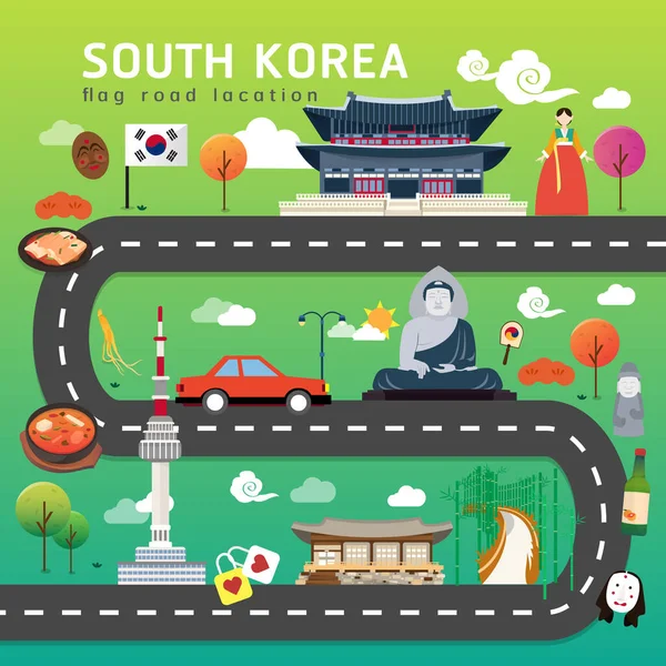 Plán Cesty Trasa Jižní Koreji — Stockový vektor