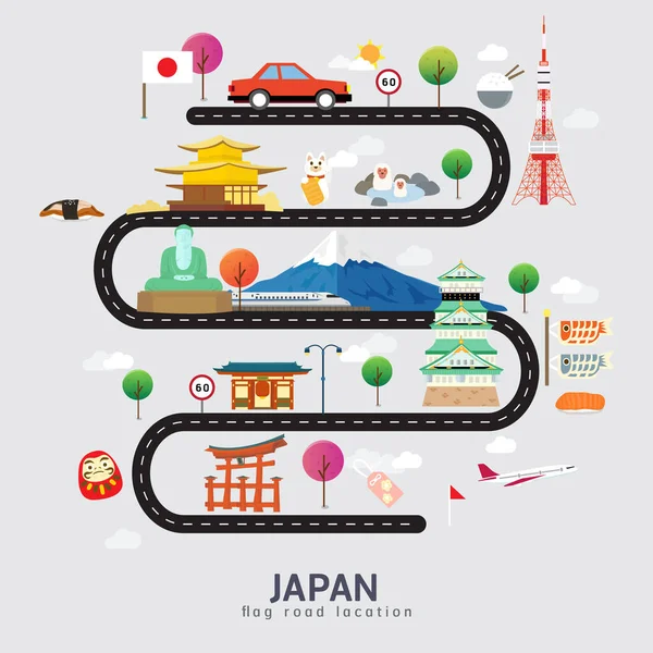 Routekaart Reisroute Japan — Stockvector